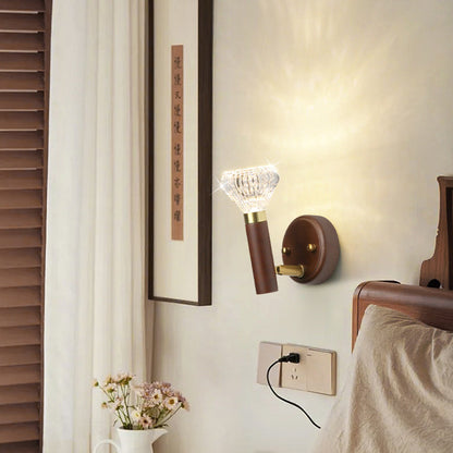Contemporary Retro Acrylic Rubberwood Aluminum Diamond Flashlight LED Wall Sconce Lamp For Bedside