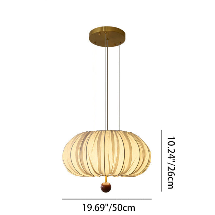 Traditional French Fabric Metal & Wood Curved Pattern Round LED Chandelier For Dining Room And Living Room