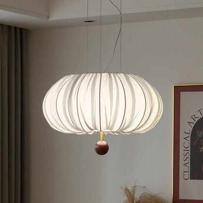 Traditional French Fabric Metal & Wood Curved Pattern Round LED Chandelier For Dining Room And Living Room