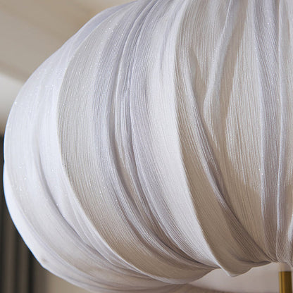 Traditional French Fabric Metal & Wood Curved Pattern Round LED Chandelier For Dining Room And Living Room