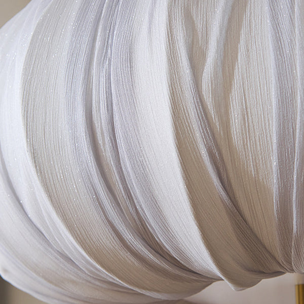 Traditional French Fabric Metal & Wood Curved Pattern Round LED Chandelier For Dining Room And Living Room