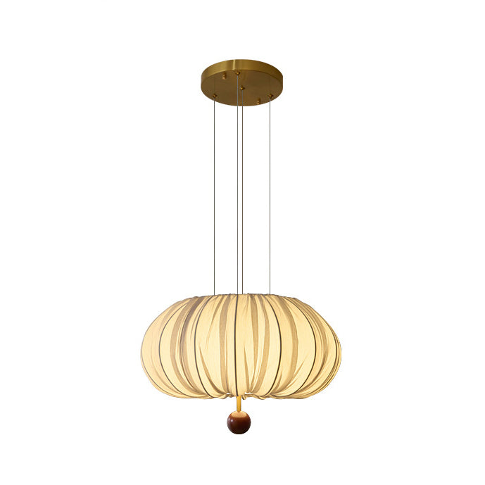 Traditional French Fabric Metal & Wood Curved Pattern Round LED Chandelier For Dining Room And Living Room