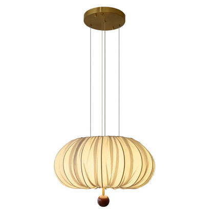 Traditional French Fabric Metal & Wood Curved Pattern Round LED Chandelier For Dining Room And Living Room