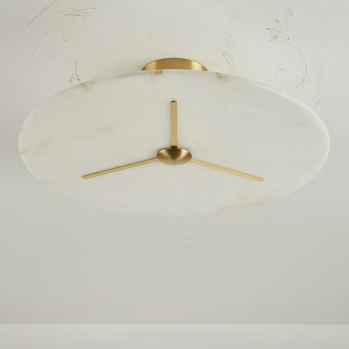Modern Mid-Century Copper & Alabaster Clock-Inspired Round 3/4/5/6-Light Semi-Flush Mount Ceiling Light For Bedroom And Hallway