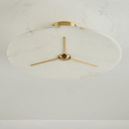 Modern Mid-Century Copper & Alabaster Clock-Inspired Round 3/4/5/6-Light Semi-Flush Mount Ceiling Light For Bedroom And Hallway