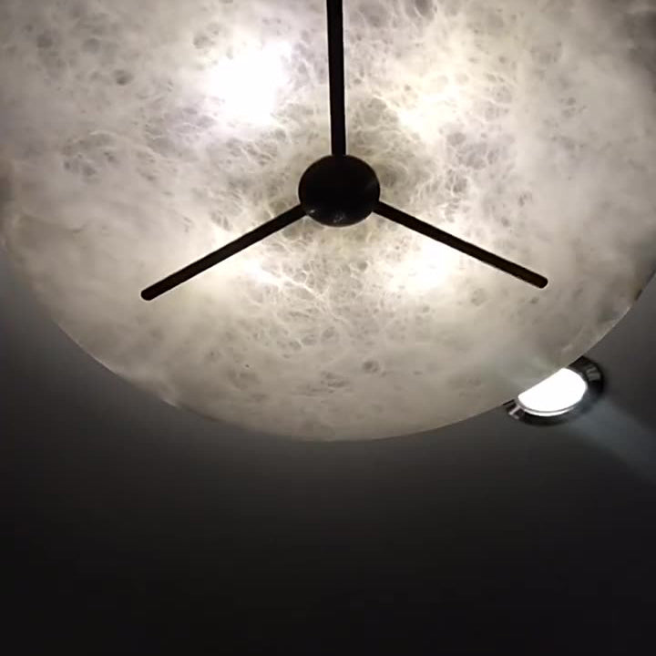 Modern Mid-Century Copper & Alabaster Clock-Inspired Round 3/4/5/6-Light Semi-Flush Mount Ceiling Light For Bedroom And Hallway