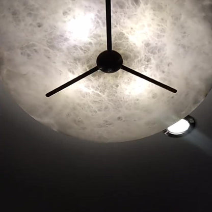 Modern Mid-Century Copper & Alabaster Clock-Inspired Round 3/4/5/6-Light Semi-Flush Mount Ceiling Light For Bedroom And Hallway