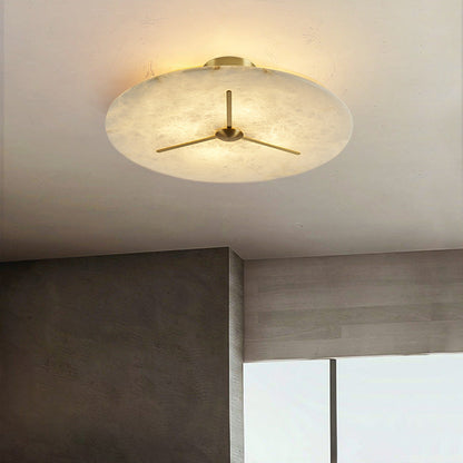 Modern Mid-Century Copper & Alabaster Clock-Inspired Round 3/4/5/6-Light Semi-Flush Mount Ceiling Light For Bedroom And Hallway