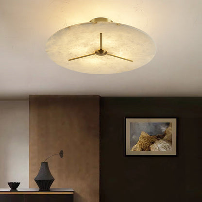 Modern Mid-Century Copper & Alabaster Clock-Inspired Round 3/4/5/6-Light Semi-Flush Mount Ceiling Light For Bedroom And Hallway