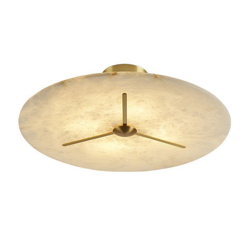 Modern Mid-Century Copper & Alabaster Clock-Inspired Round 3/4/5/6-Light Semi-Flush Mount Ceiling Light For Bedroom And Hallway