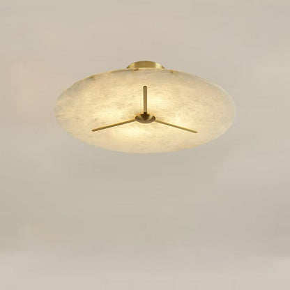 Modern Mid-Century Copper & Alabaster Clock-Inspired Round 3/4/5/6-Light Semi-Flush Mount Ceiling Light For Bedroom And Hallway