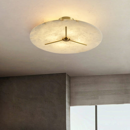 Modern Mid-Century Copper & Alabaster Clock-Inspired Round 3/4/5/6-Light Semi-Flush Mount Ceiling Light For Bedroom And Hallway