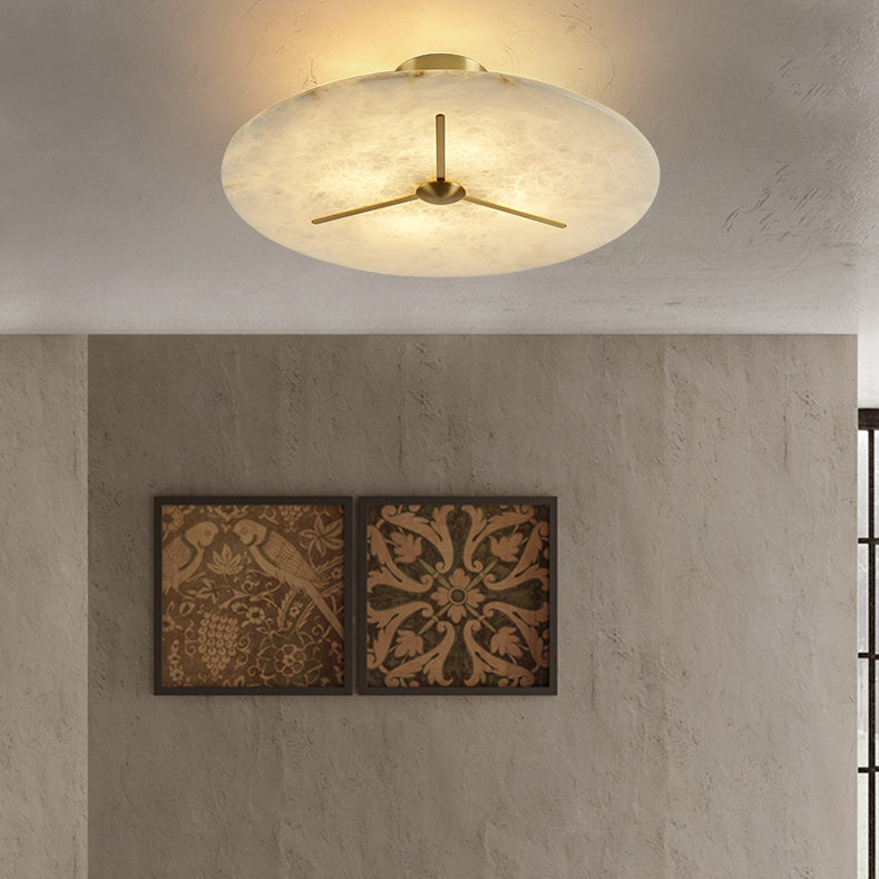 Modern Mid-Century Copper & Alabaster Clock-Inspired Round 3/4/5/6-Light Semi-Flush Mount Ceiling Light For Bedroom And Hallway