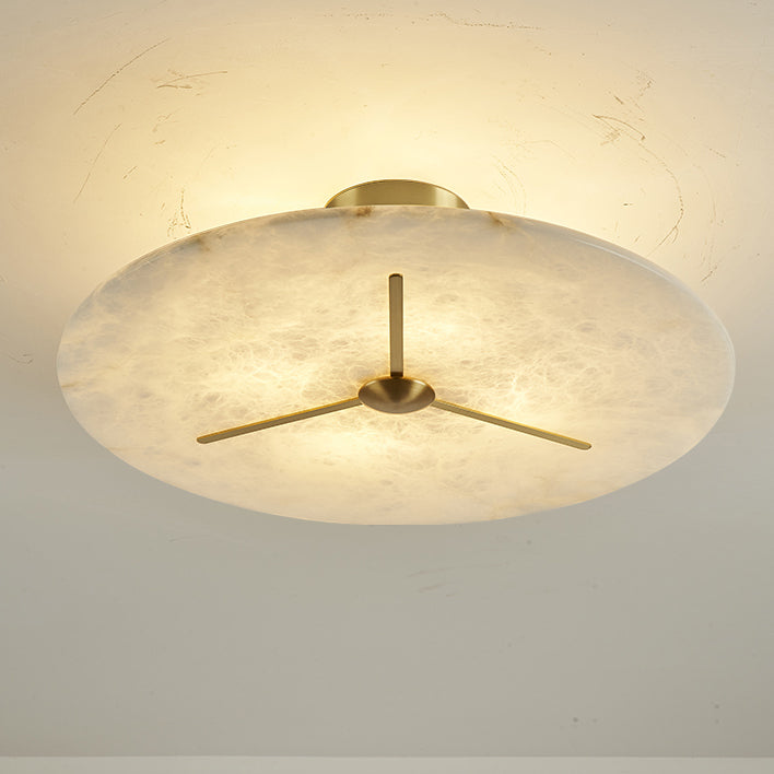 Modern Mid-Century Copper & Alabaster Clock-Inspired Round 3/4/5/6-Light Semi-Flush Mount Ceiling Light For Bedroom And Hallway