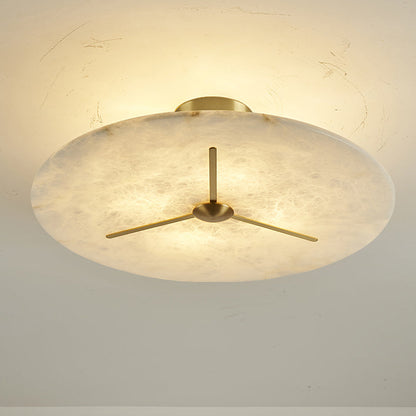 Modern Mid-Century Copper & Alabaster Clock-Inspired Round 3/4/5/6-Light Semi-Flush Mount Ceiling Light For Bedroom And Hallway