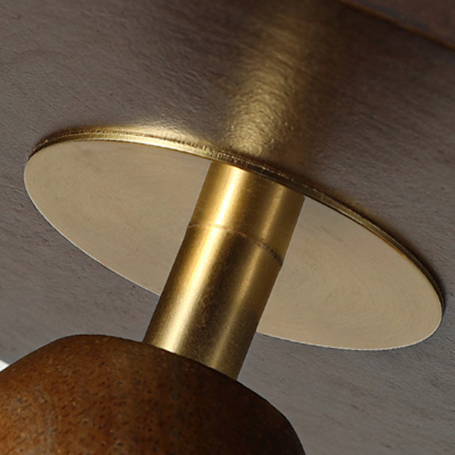 Contemporary Retro Metal Rubber Wood & Glass Bell Skirt 1-Light Semi-Flush Mount Ceiling Light For Hallway