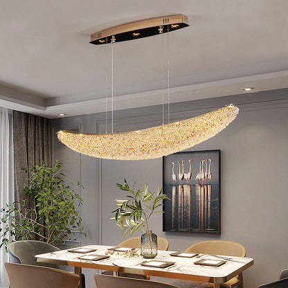 Modern Luxury Crystal Metal Banana-Shaped Boat LED Chandelier Island Light For Dining Room