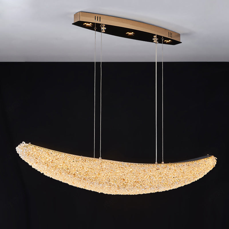 Modern Luxury Crystal Metal Banana-Shaped Boat LED Chandelier Island Light For Dining Room
