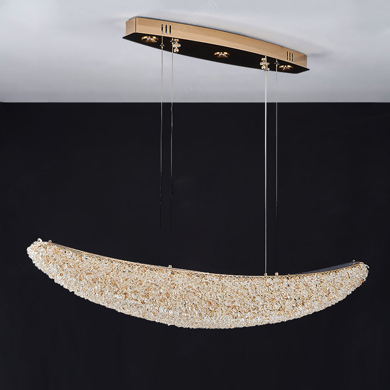 Modern Luxury Crystal Metal Banana-Shaped Boat LED Chandelier Island Light For Dining Room