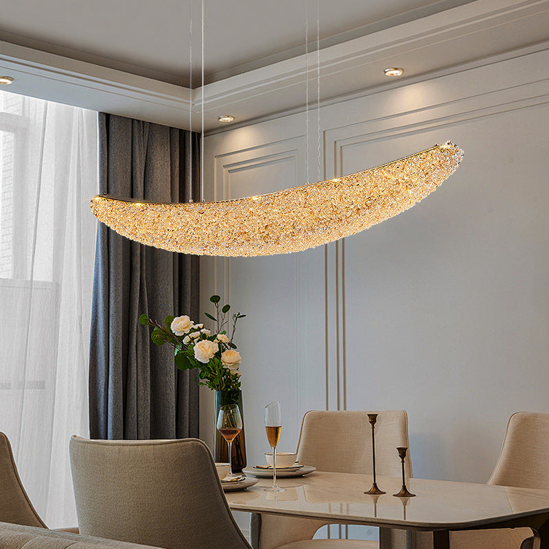Modern Luxury Crystal Metal Banana-Shaped Boat LED Chandelier Island Light For Dining Room