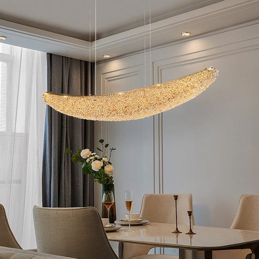 Modern Luxury Crystal Metal Banana-Shaped Boat LED Chandelier Island Light For Dining Room