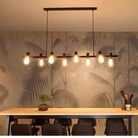 Contemporary Industrial Iron Linear Bulb 6/8/10-Light Chandelier Island Light For Dining Room