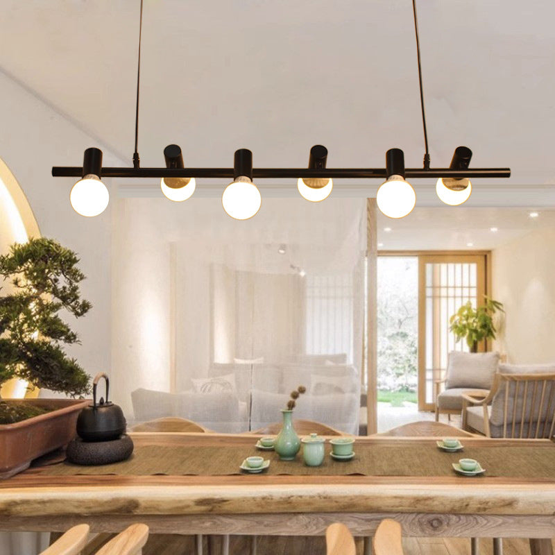 Contemporary Industrial Iron Linear Bulb 6/8/10-Light Chandelier Island Light For Dining Room