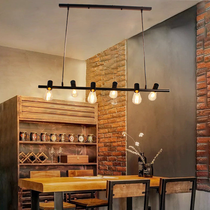 Contemporary Industrial Iron Linear Bulb 6/8/10-Light Chandelier Island Light For Dining Room