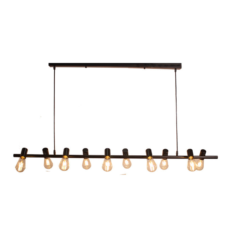 Contemporary Industrial Iron Linear Bulb 6/8/10-Light Chandelier Island Light For Dining Room
