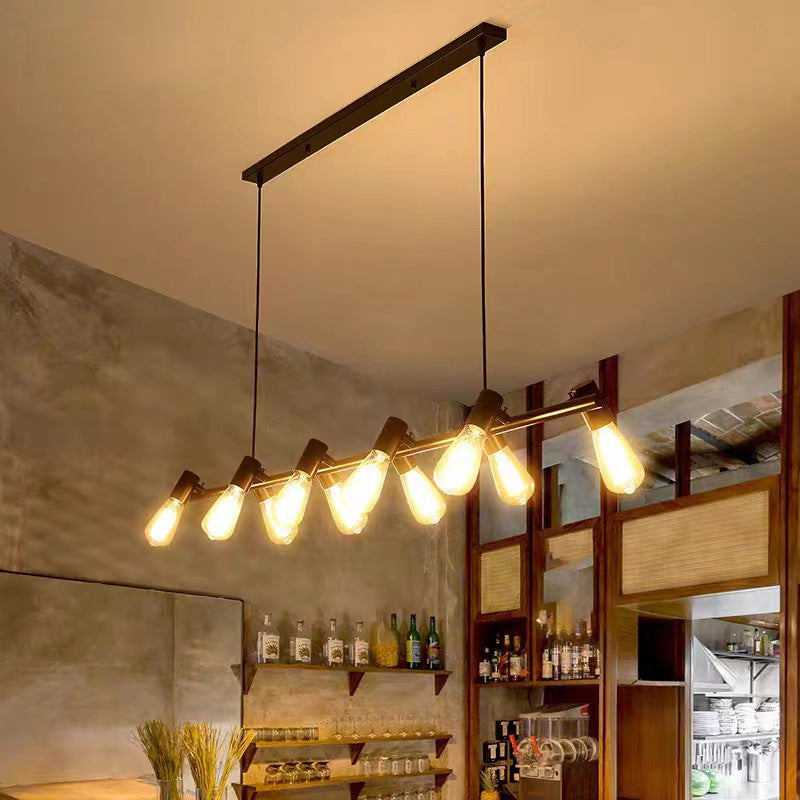 Contemporary Industrial Iron Linear Bulb 6/8/10-Light Chandelier Island Light For Dining Room