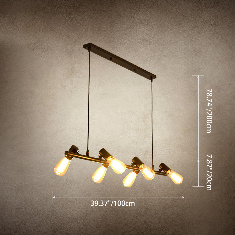Contemporary Industrial Iron Linear Bulb 6/8/10-Light Chandelier Island Light For Dining Room