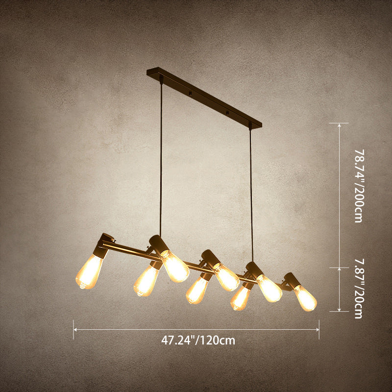 Contemporary Industrial Iron Linear Bulb 6/8/10-Light Chandelier Island Light For Dining Room