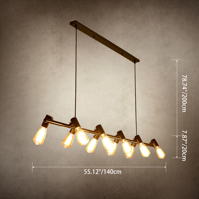 Contemporary Industrial Iron Linear Bulb 6/8/10-Light Chandelier Island Light For Dining Room