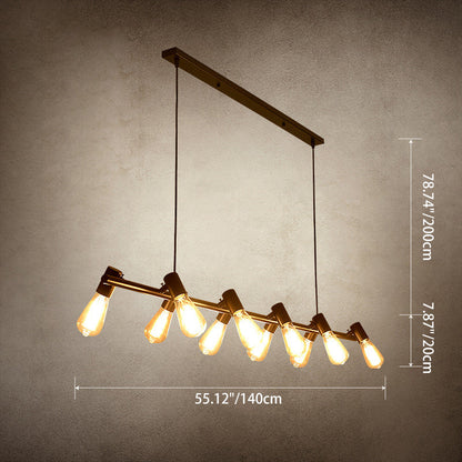 Contemporary Industrial Iron Linear Bulb 6/8/10-Light Chandelier Island Light For Dining Room