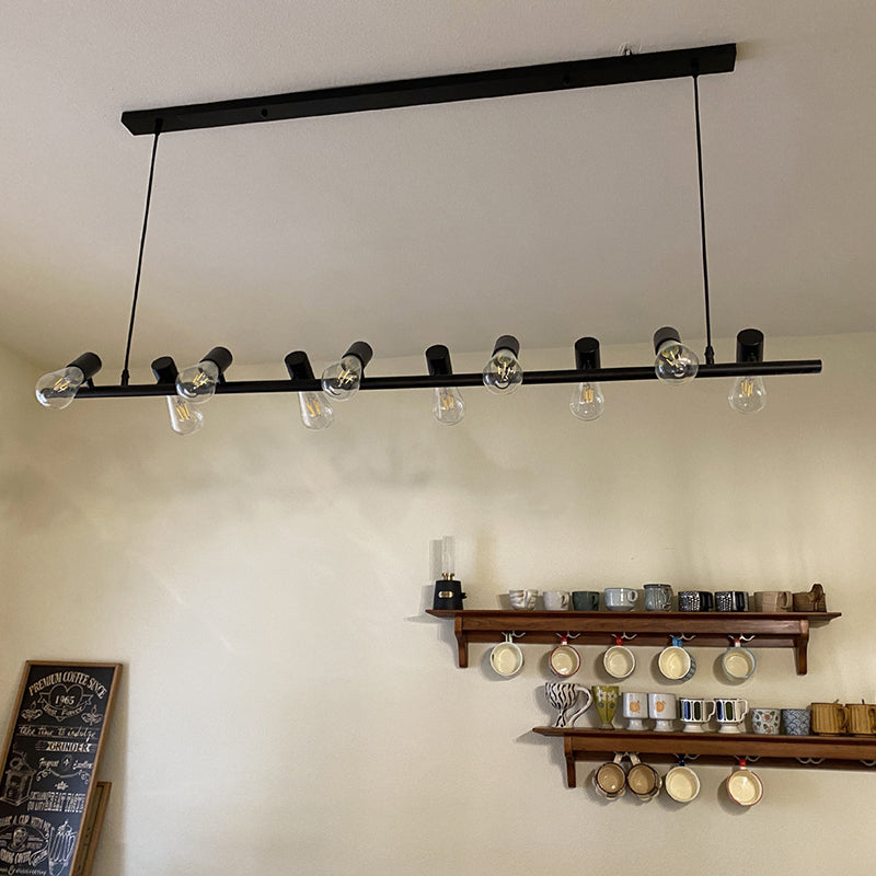 Contemporary Industrial Iron Linear Bulb 6/8/10-Light Chandelier Island Light For Dining Room