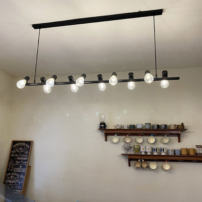 Contemporary Industrial Iron Linear Bulb 6/8/10-Light Chandelier Island Light For Dining Room