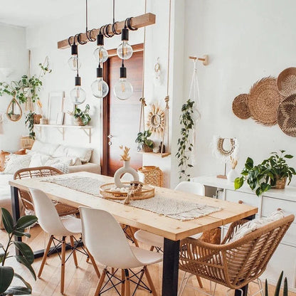 Contemporary Industrial Wood And Iron Grenade Linear 3/4/6-Light Chandelier Island Light For Dining Room