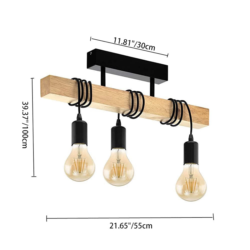 Contemporary Industrial Wood And Iron Grenade Linear 3/4/6-Light Chandelier Island Light For Dining Room