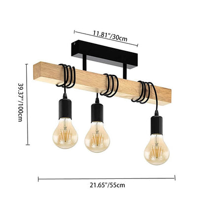 Contemporary Industrial Wood And Iron Grenade Linear 3/4/6-Light Chandelier Island Light For Dining Room