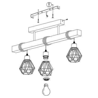 Contemporary Industrial Wood And Iron Grenade Linear 3/4/6-Light Chandelier Island Light For Dining Room