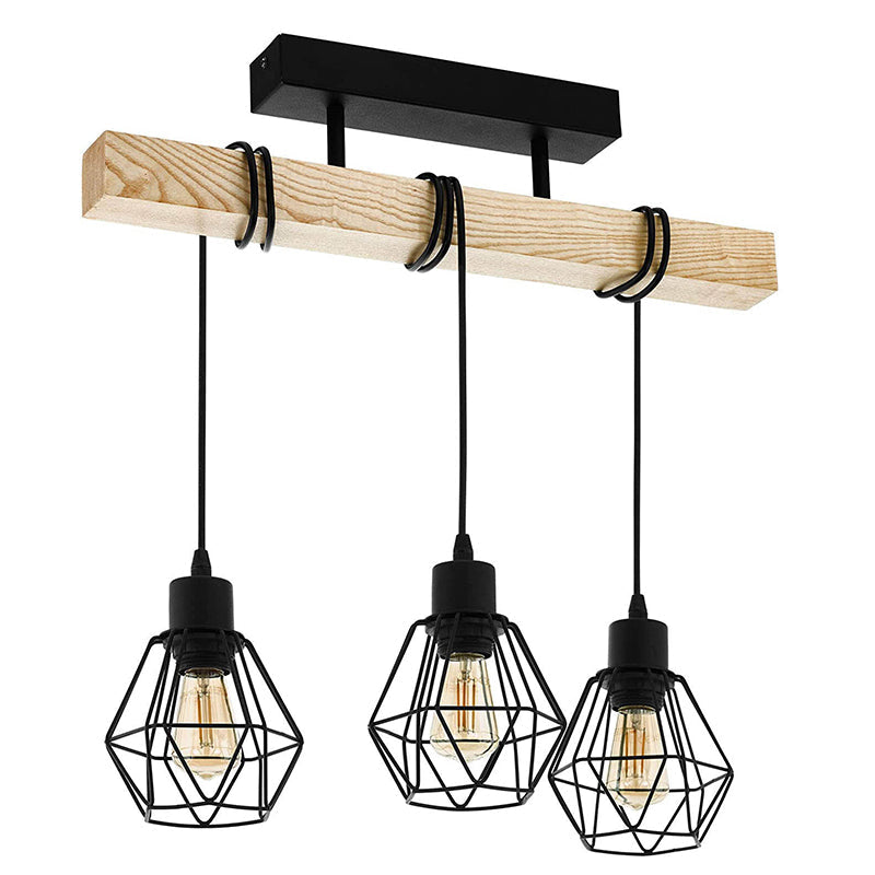 Contemporary Industrial Wood And Iron Grenade Linear 3/4/6-Light Chandelier Island Light For Dining Room