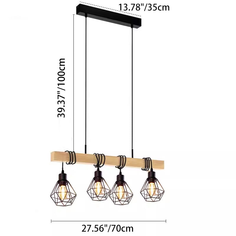 Contemporary Industrial Wood And Iron Grenade Linear 3/4/6-Light Chandelier Island Light For Dining Room
