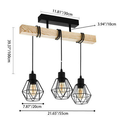 Contemporary Industrial Wood And Iron Grenade Linear 3/4/6-Light Chandelier Island Light For Dining Room