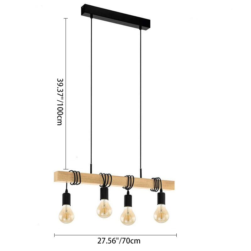 Contemporary Industrial Wood And Iron Grenade Linear 3/4/6-Light Chandelier Island Light For Dining Room