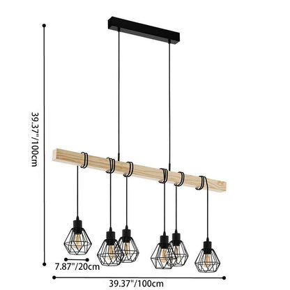 Contemporary Industrial Wood And Iron Grenade Linear 3/4/6-Light Chandelier Island Light For Dining Room