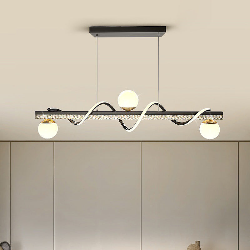 Modern Luxury Iron And Acrylic Wave Globe LED Chandelier Island Light For Dining Room