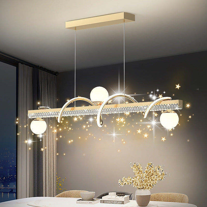 Modern Luxury Iron And Acrylic Wave Globe LED Chandelier Island Light For Dining Room