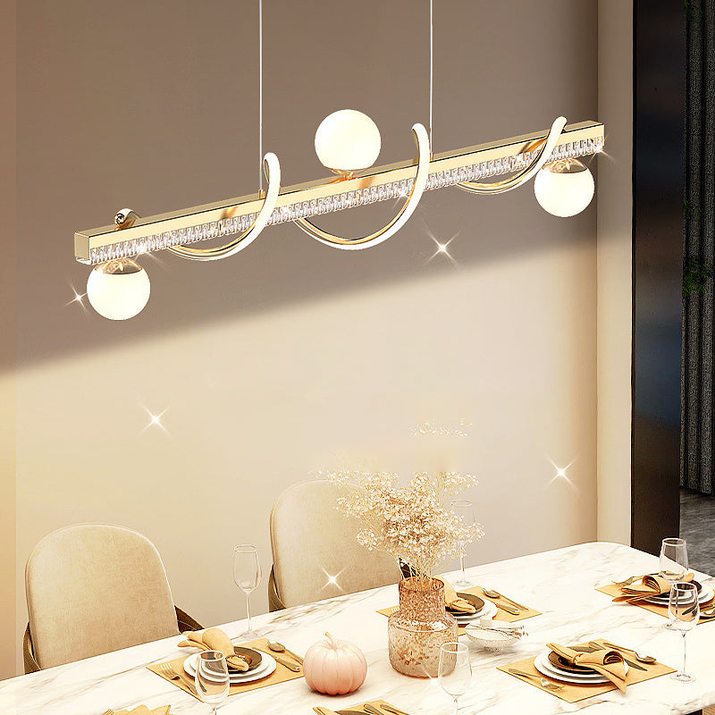Modern Luxury Iron And Acrylic Wave Globe LED Chandelier Island Light For Dining Room