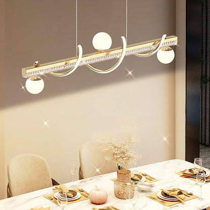 Modern Luxury Iron And Acrylic Wave Globe LED Chandelier Island Light For Dining Room