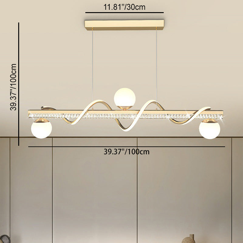 Modern Luxury Iron And Acrylic Wave Globe LED Chandelier Island Light For Dining Room